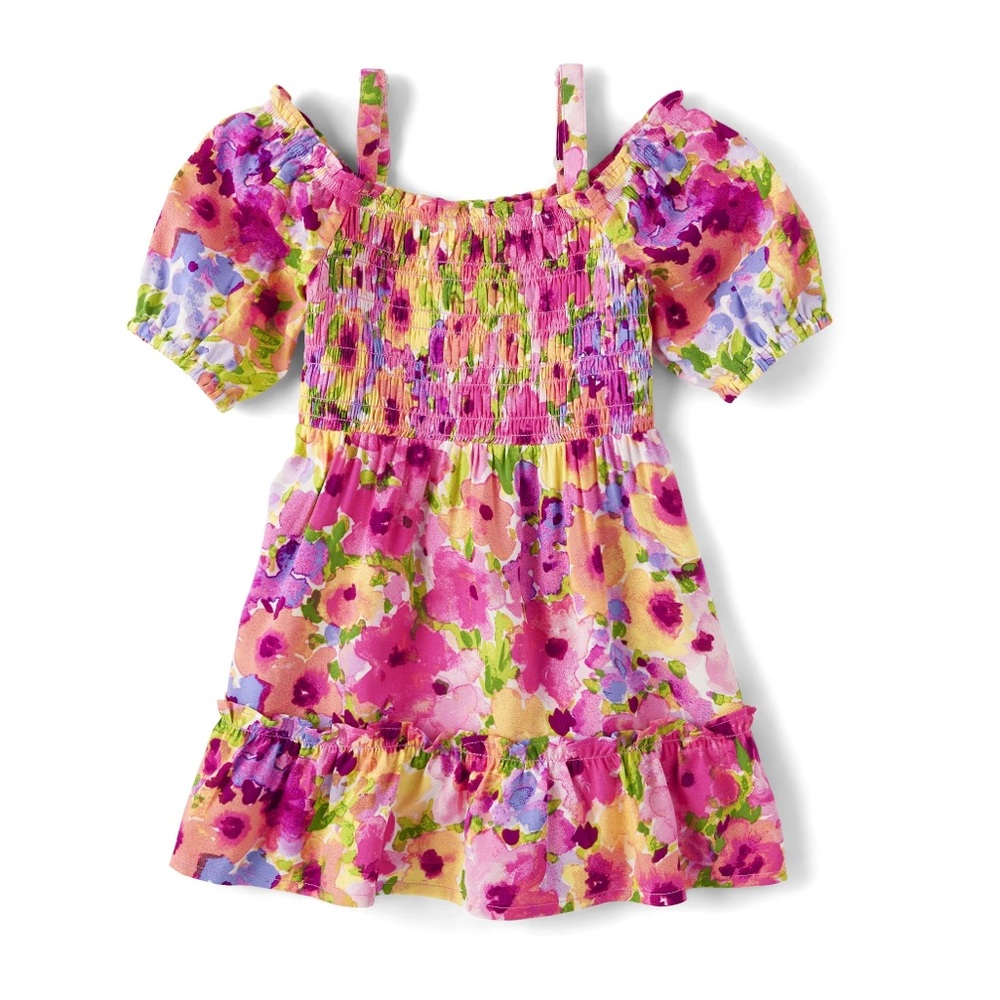 NWT The Children's Place Pink and Purple Floral Dress Flowers 5/6 New - Picture 1 of 8